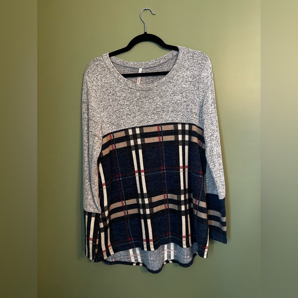 Plaid and Gray Sweater